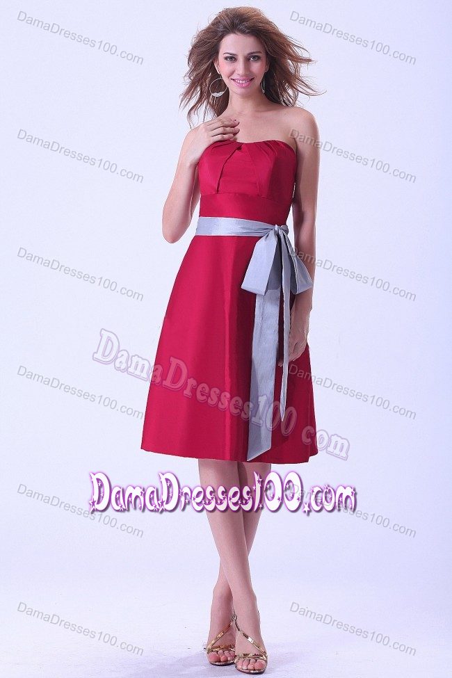 Wine Red Strapless Sash Short Taffeta Dama Dresses for Quinceanera
