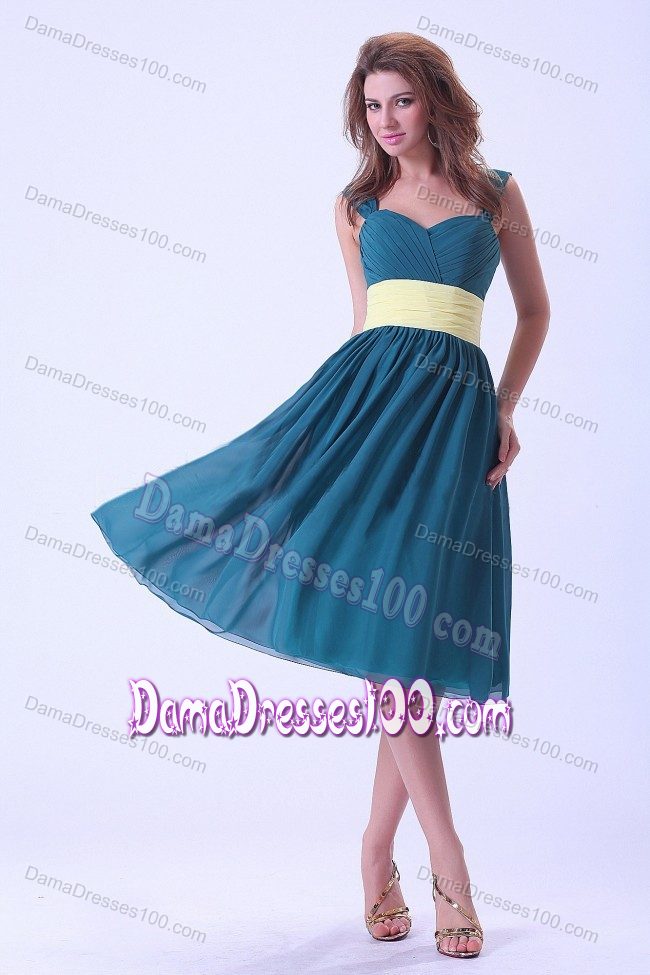Straps Ruched Zipper Up Knee-length Chiffon Dress for Damas