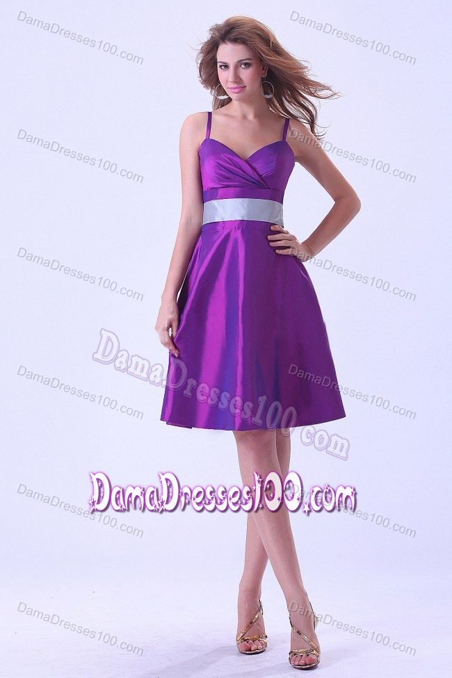 Discount Straps Purple Knee-length Taffeta Zipper Up Dama Gown