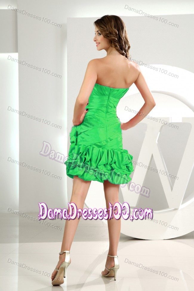 Ruffled Sweetheart Pick-ups Ruched Spring Green Dress for Damas