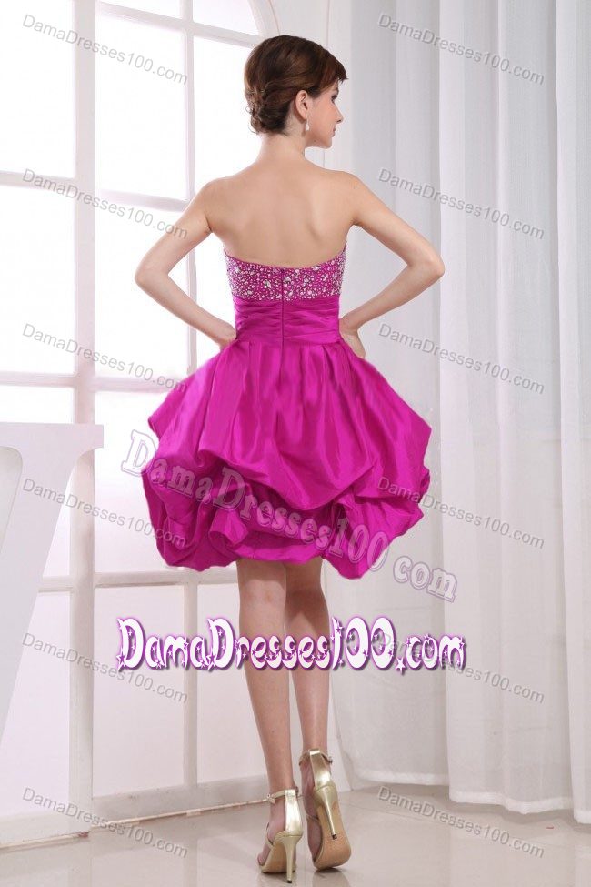 Pick Ups Strapless Beading Fuchsia Short 15 Dresses for Damas