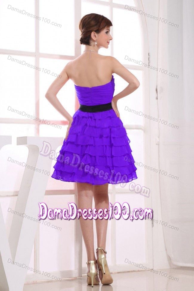 Layers Ruffled Sweetheart Sash Knee-length Purple Dama Gowns