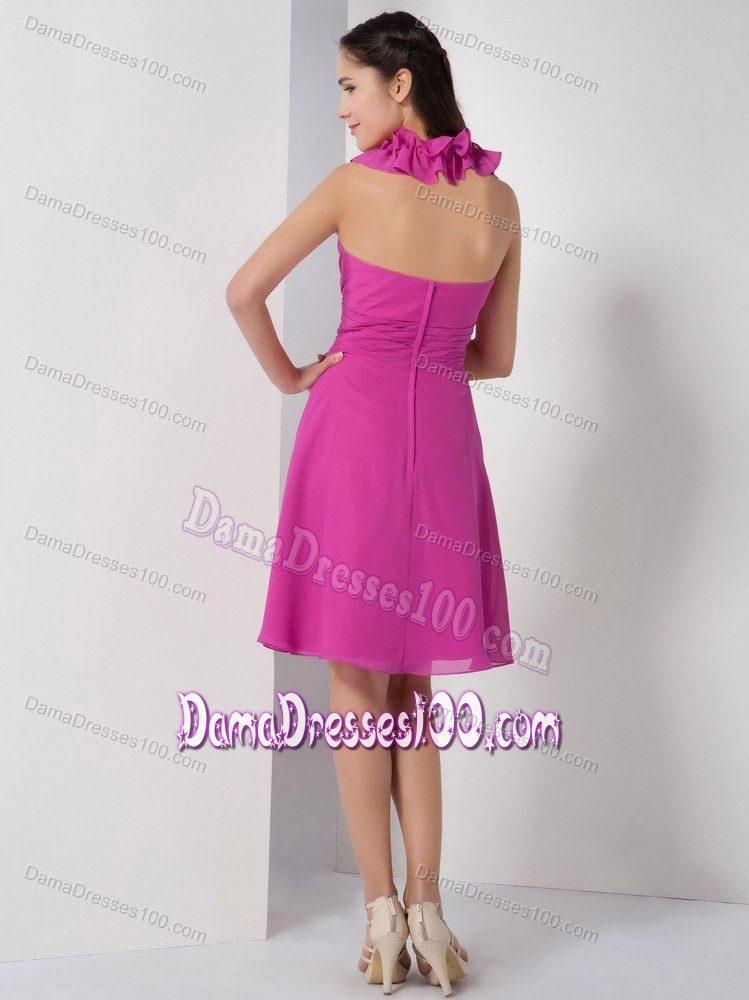 Fuchsia A-line Halter with Heavy Petals Cocktail Dresses for Dama