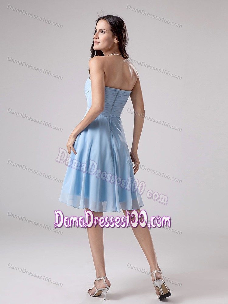 Light Blue Quinceanera Damas Dresses with Hand Made Flower and Ruche