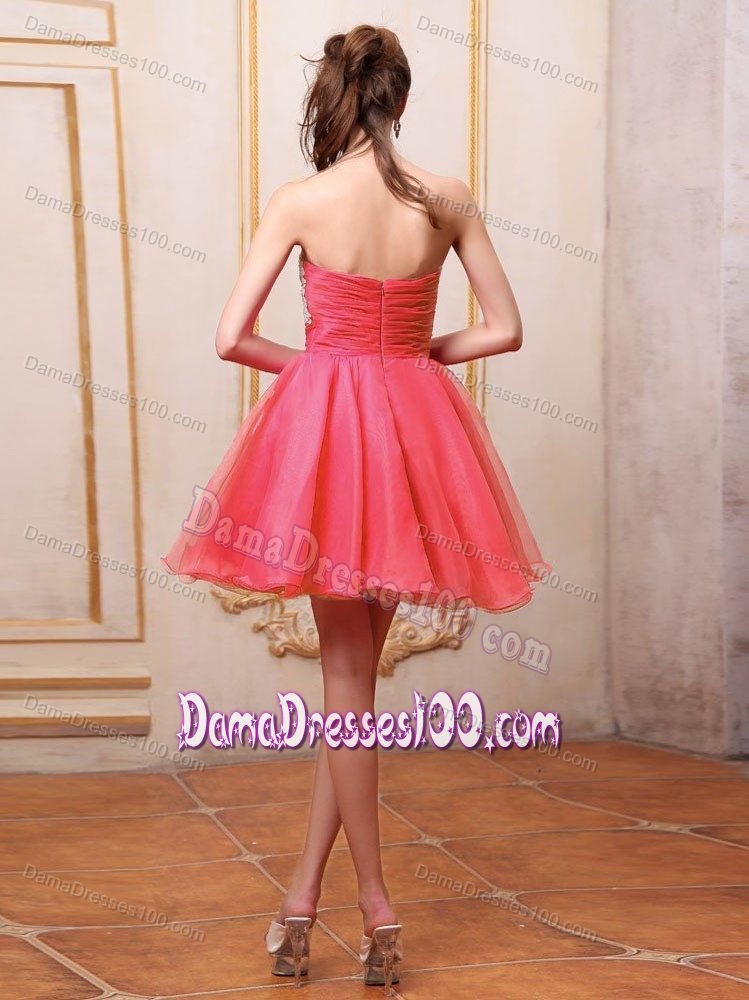 White Appliques for Coral Red Prom Dresses for Dama to Mini-length