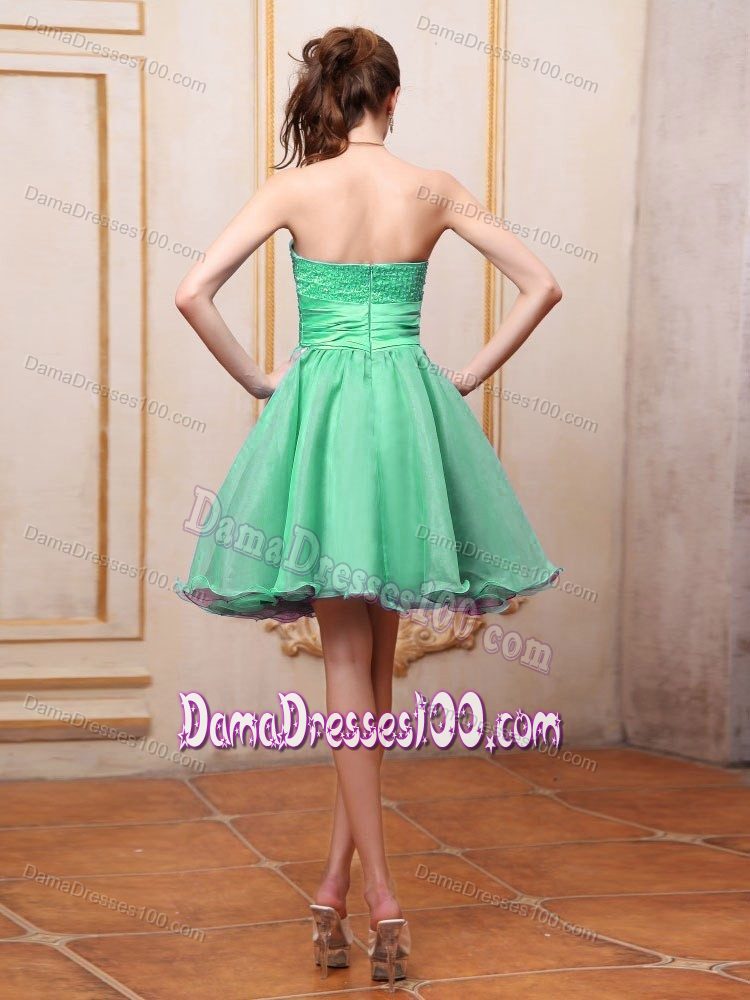 Green Sweetheart Beaded and Handle Flower Cocktail Dresses for Dama