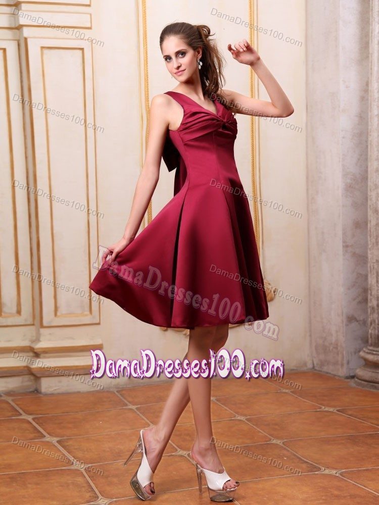 Straps with Ruching Bust 15 Dresses for Damas in Burgundy to Knee