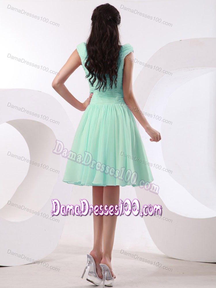 Bateau Dama Dress for Quinceaneras with Ruched Bodice in Apple Green