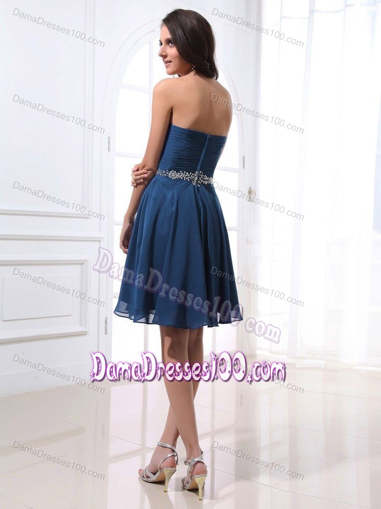 Sweetheart and Ruching for Beading Prom Dresses for Dama in Navy Blue