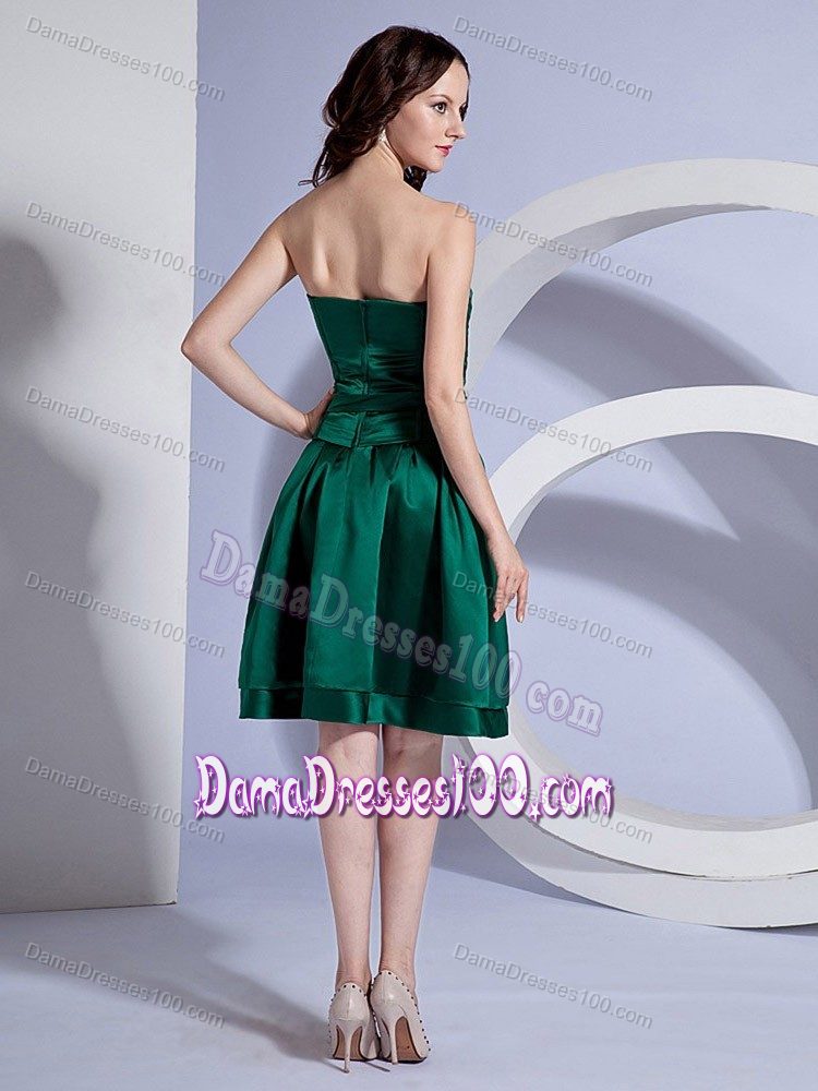 Bow and Boning Details Dama Dress for Quinceaneras in Green to Knee