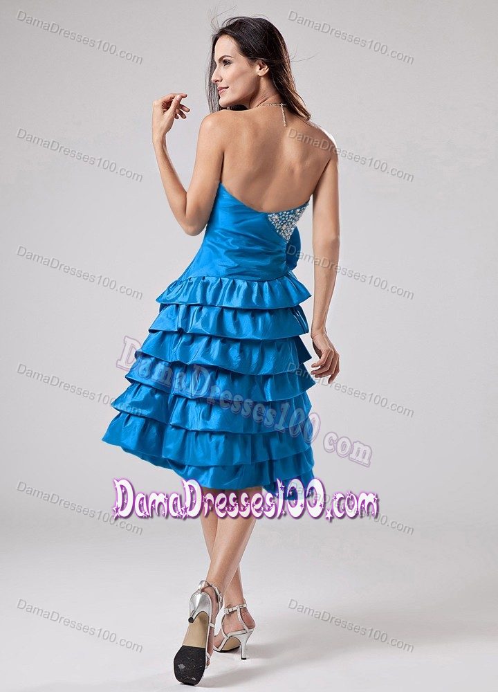 Hand Made Flower Quinceanera Dama Dresses in Teal with Ruffled Layeres