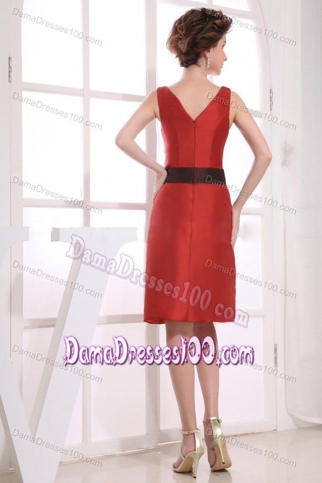 Black Sash V-neck Neckline Wine Red 2013 Damas Dresses for Quince