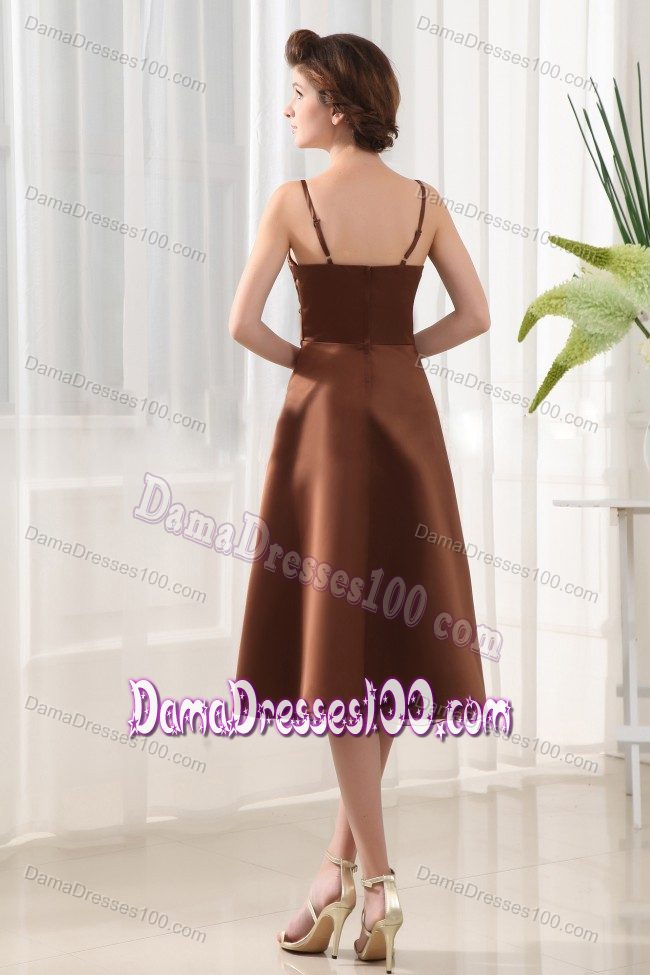 Spaghetti Straps Chiffon Brown Prom Dresses for Dama Design A-Line