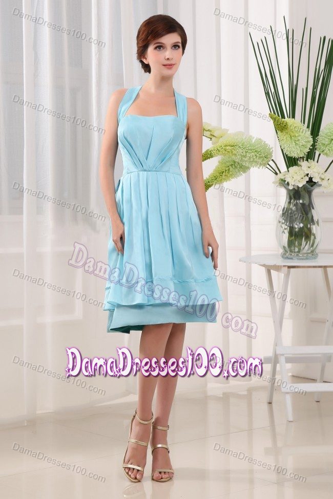Halter A-Line Blue 2013 Damas Dresses for Quince to Knee-length