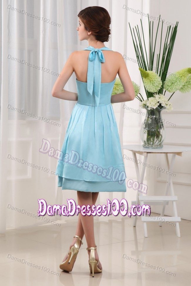 Halter A-Line Blue 2013 Damas Dresses for Quince to Knee-length