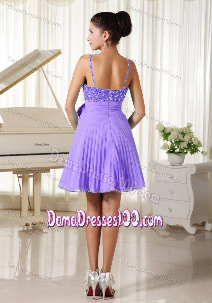 Spaghetti Straps Beaded Bowknot Purple with Damas Dresses for Quince