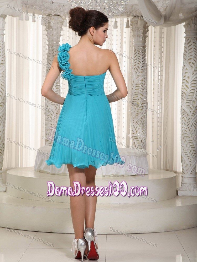 Empire One Shoulder Mini Beading and Handle Flowers Party Dama Dresses