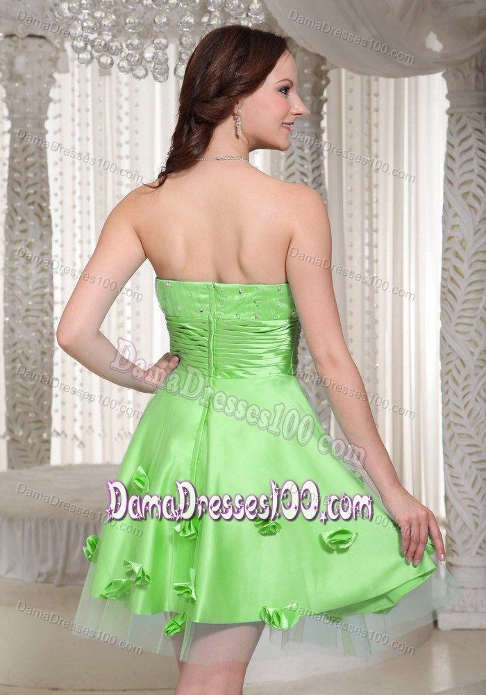 Spring Green 15 Dresses for Damas with Flowers Decorated on Skirt