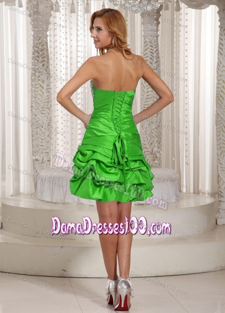 Strapless Beaded Decorated Bust with Pick-ups Dama Dress in Spring Green