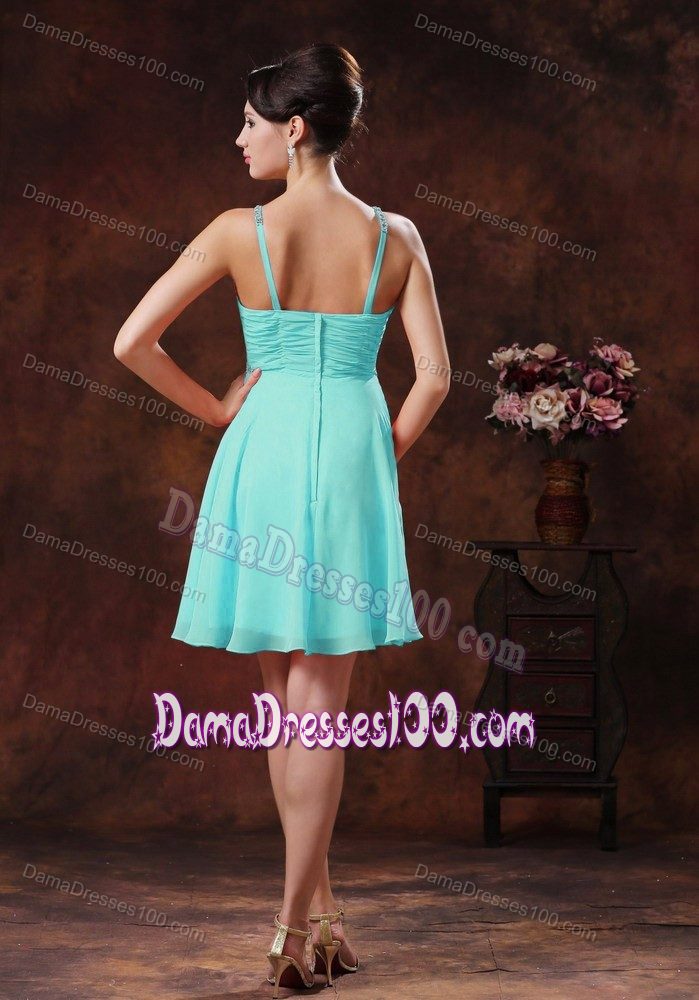 Baby Blue Beading V-neck Short Dresses for Damas with Zipper Back