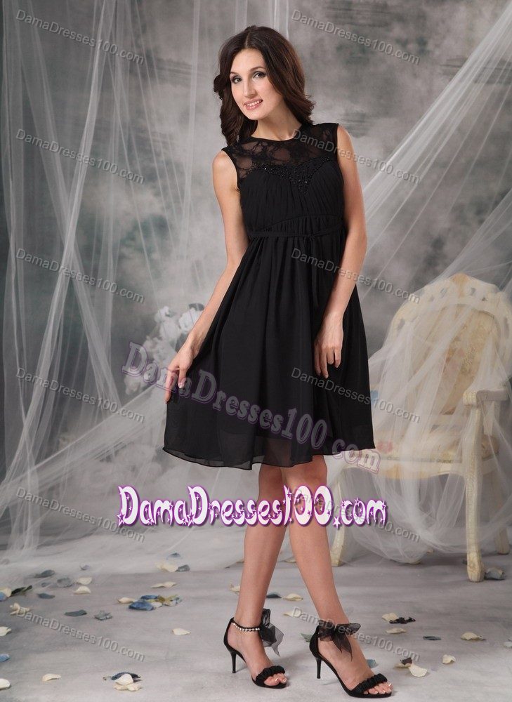 Black Round Neck Formal Dresses for Dama Made in Chiffon and Lace