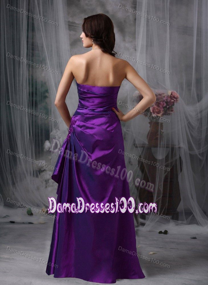 Appliques and Pleating Decorated Dark Purple Prom Dresses for Dama to Floor