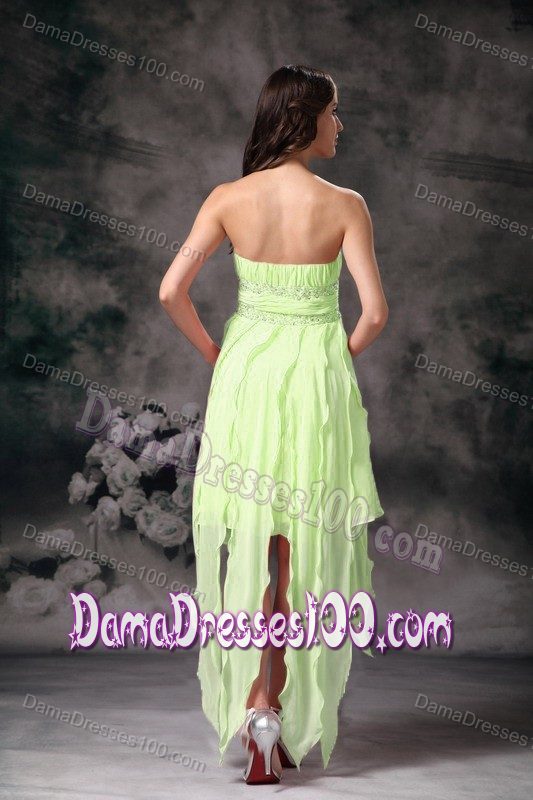 Yellow Green High Low Quince Dama Dresses Designed Handkerchief Style
