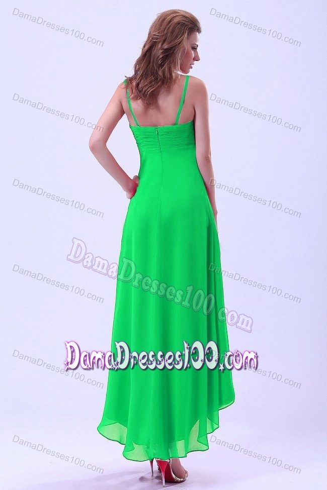 High-low and Spaghetti Straps 2013 Prom Dresses for Damas in Green