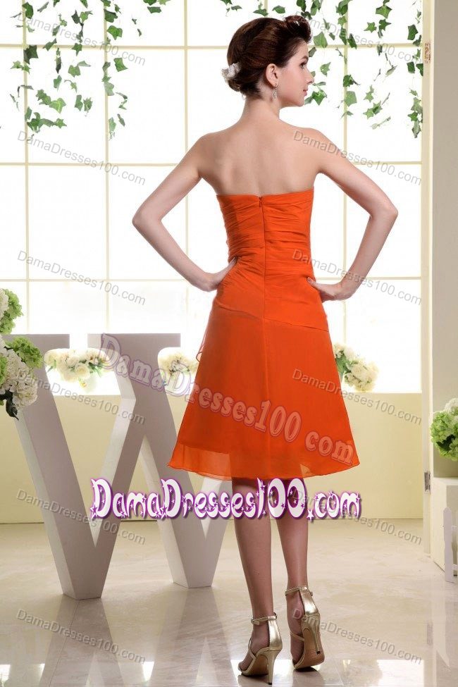 Orange Red Prom Dresses for Dama Decorated Handle Flowers and Layers