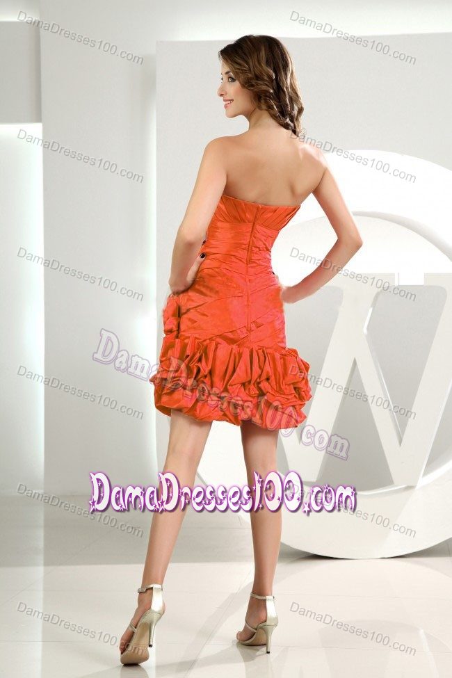Ruching and Pick-ups Orange Red Short Damas Dresses for Quince