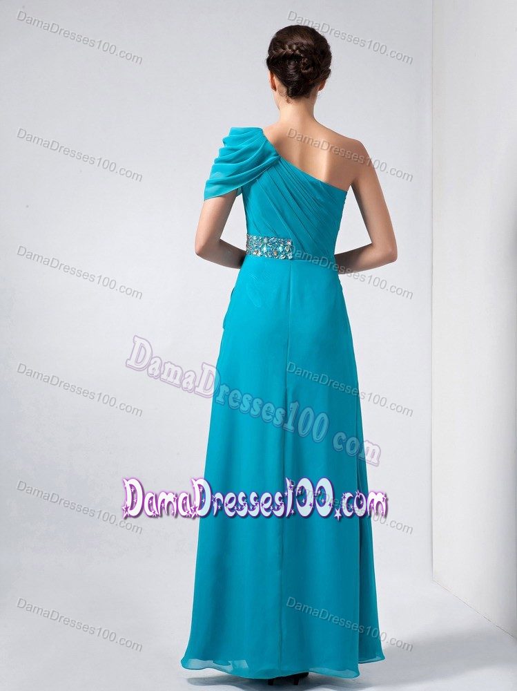 Turquoise Beading One Shoulder and Sleeve 15 Dresses for Damas 2013