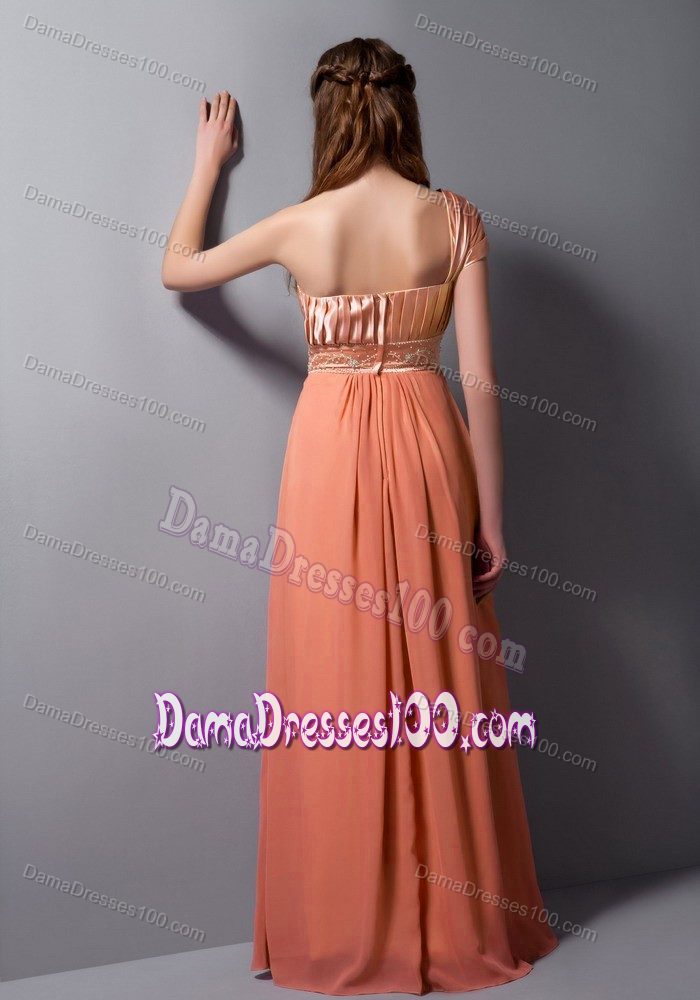 Two Color Tonal for Orange One Shoulder Beading Prom Dresses for Dama
