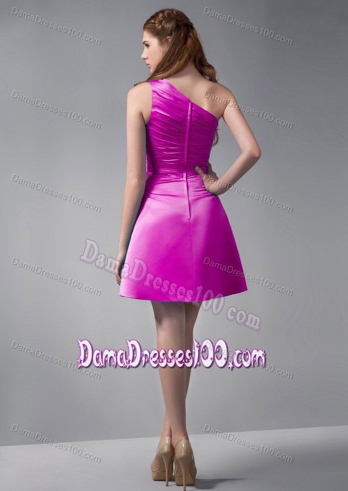 Hot Pink Asymmetrical One Shoulder Mini Ruched 15 Dresses for Damas
