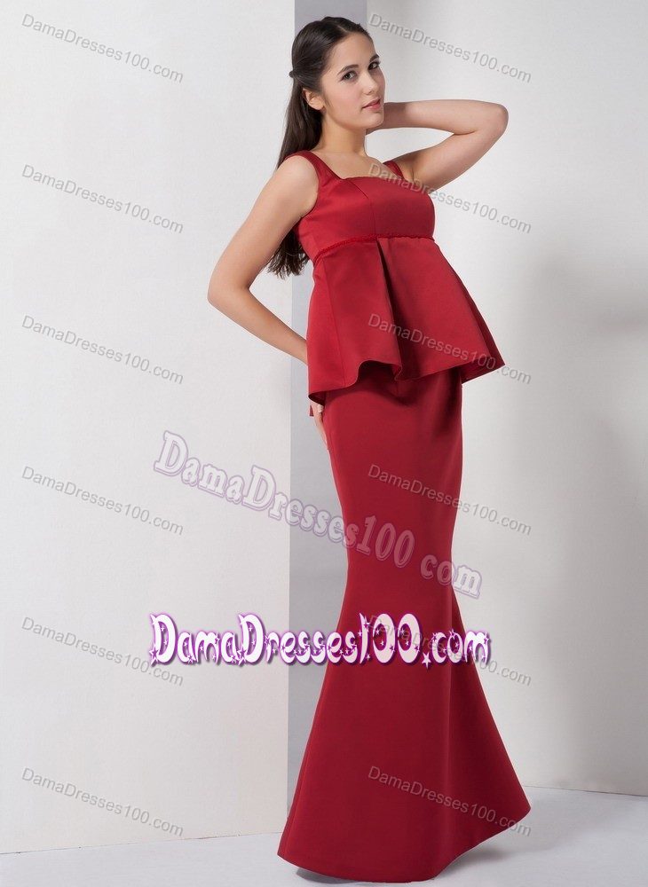 Wine Red Mermaid Straps Damas Dresses Decorated False Two Pieces