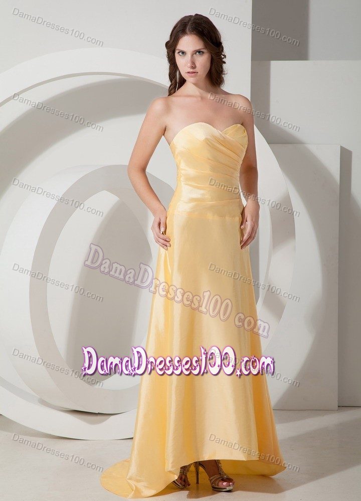 Light Yellow Pleating Sweetheart Dresses for Damas Attached Brush Train
