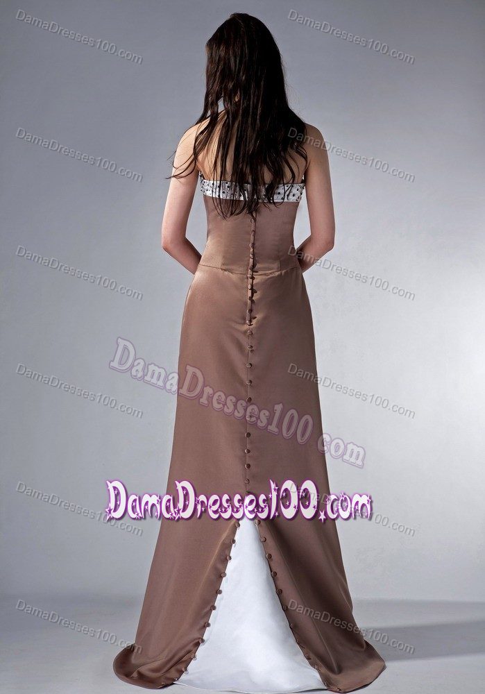 White Bustline Decorated Beaded Dresses for Dama in Brown with Brush