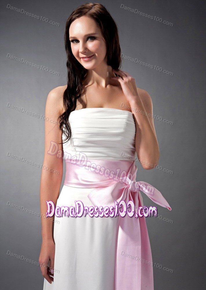 Baby Pink Sash Empire Ruching Damas Dresses for Quince in White