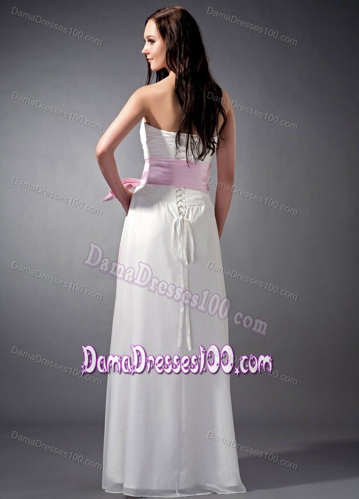Baby Pink Sash Empire Ruching Damas Dresses for Quince in White