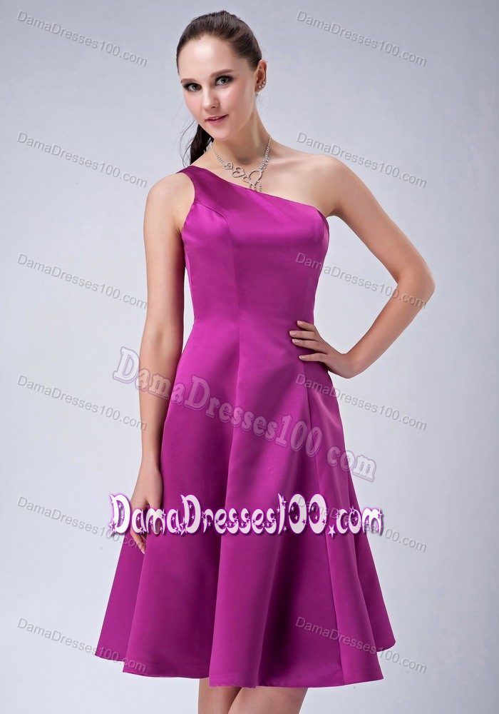 Fuchsia Princess One Shoulder 2013 Bridesmaid Dama Dresses to Knee