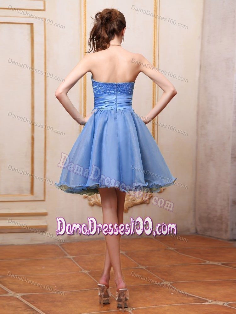 Blue Beaded Sweetheart Quinceanera Dama Dresses with Handle Flower