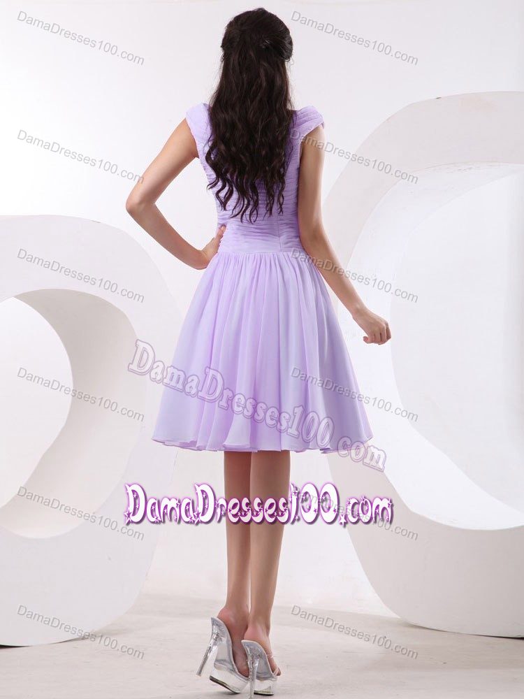 Lavender Bateau Quinceanera Damas Dresses with Ruched Bodice to Floor