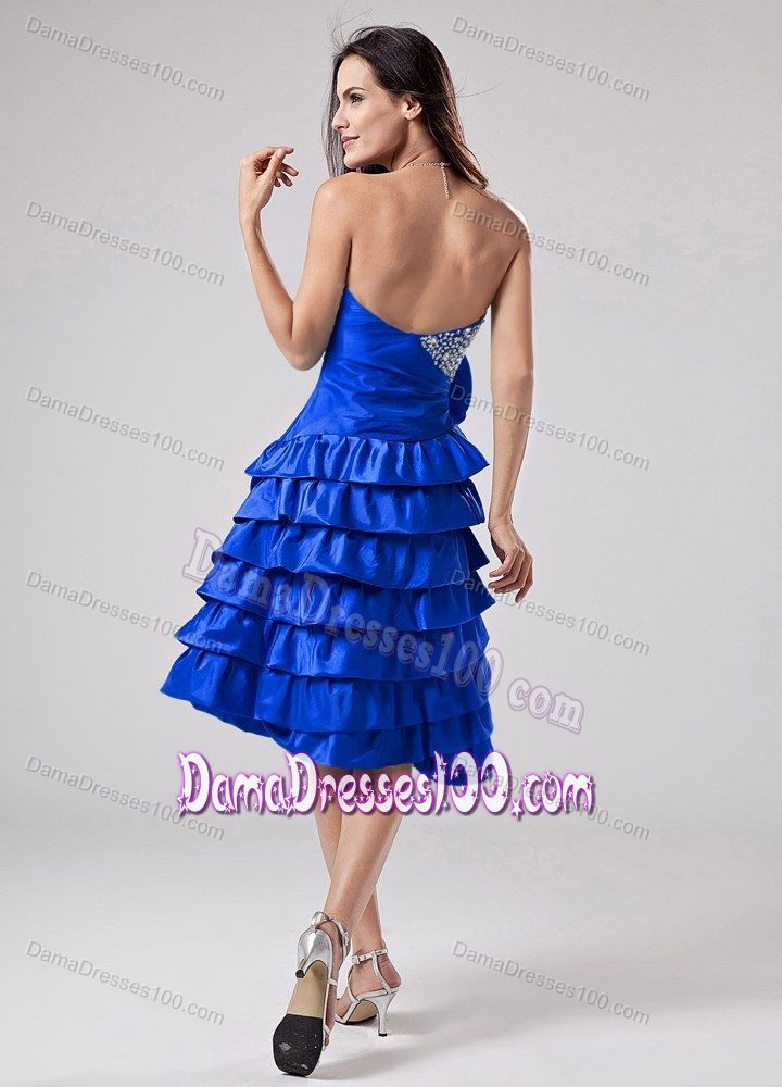 Blue Hand Made Flower 2013 Quince Dama Dresses with Ruffled Layers