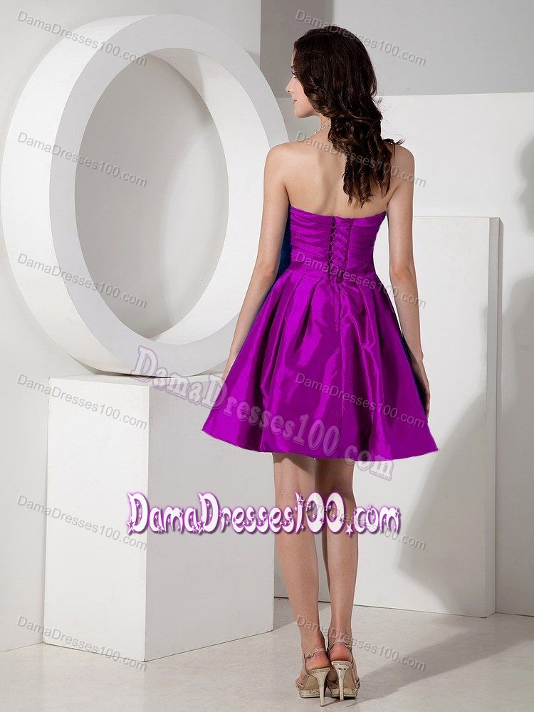 Purple A-line Mini Dresses for Damas Decorated Handle Flowers Front