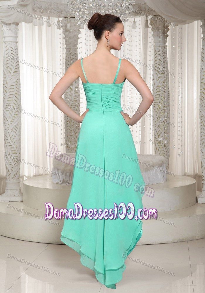 High-low Beaded Dresses for Damas with Spaghetti Straps in Turquoise