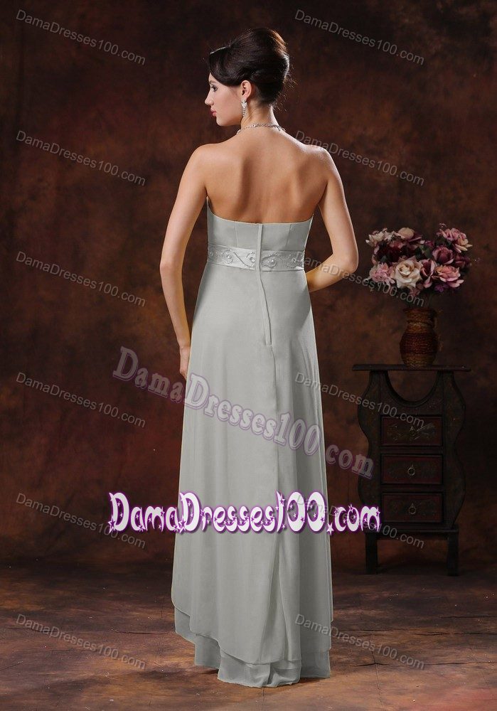Grey High-low Chiffon Dama Dress for Quinceaneras with Belt Decorated