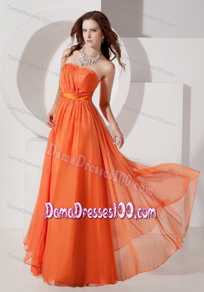 Orange Red Strapless Empire Bridesmaid Dama Dresses with Ruching