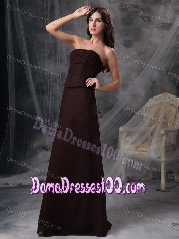 Brown Column and Boning Details Ruching Dama Dress for Quinceaneras