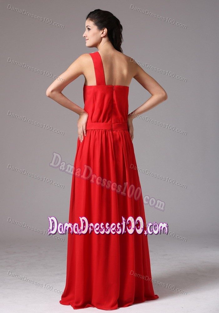 Red Asymmetrical One Shoulder Bridesmaid Dama Dresses with Pleating