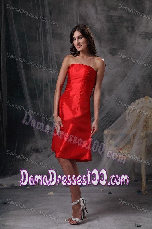 Red Column Ruching Dama Quinceanera Dresses Strapless Made in Taffeta