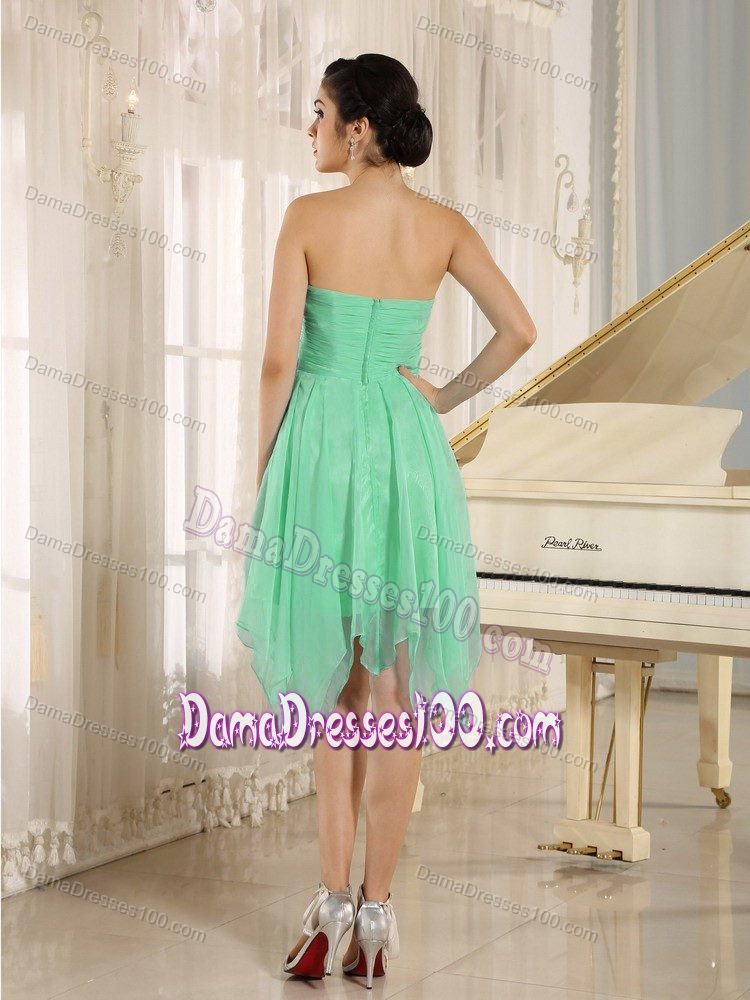 Beaded Bust Green Sweetheart Short Dama Dresses with Handkerchief